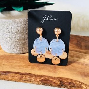 Drop Stone and Disc Earrings Rose Gold Blue